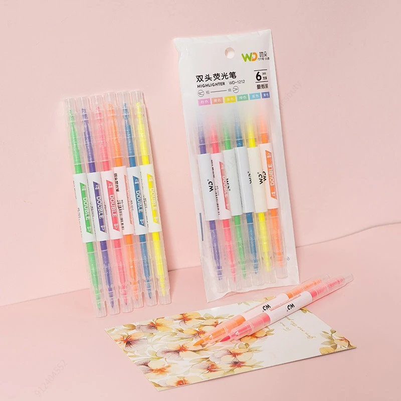 Pastel Highlighter Set Double Ended - 6 Colors/Set Double Head Unique Window