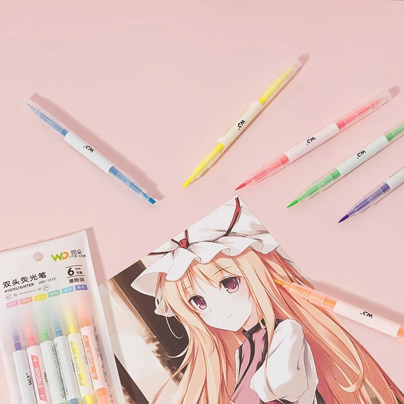 6 Colors/Set Double Head Uniqu - Pastel Highlighter Set Double Ended review and price